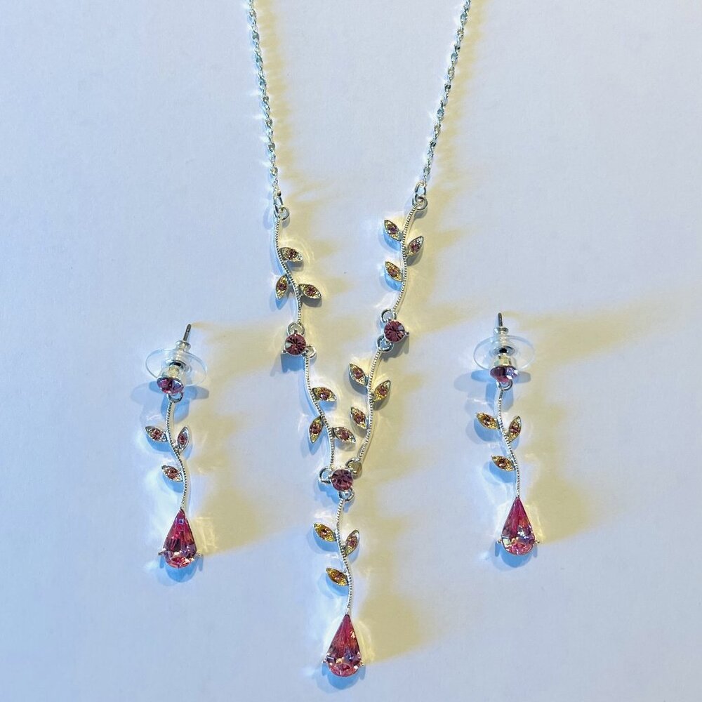 Three Sets of Pink Crystal Necklace and Earrings